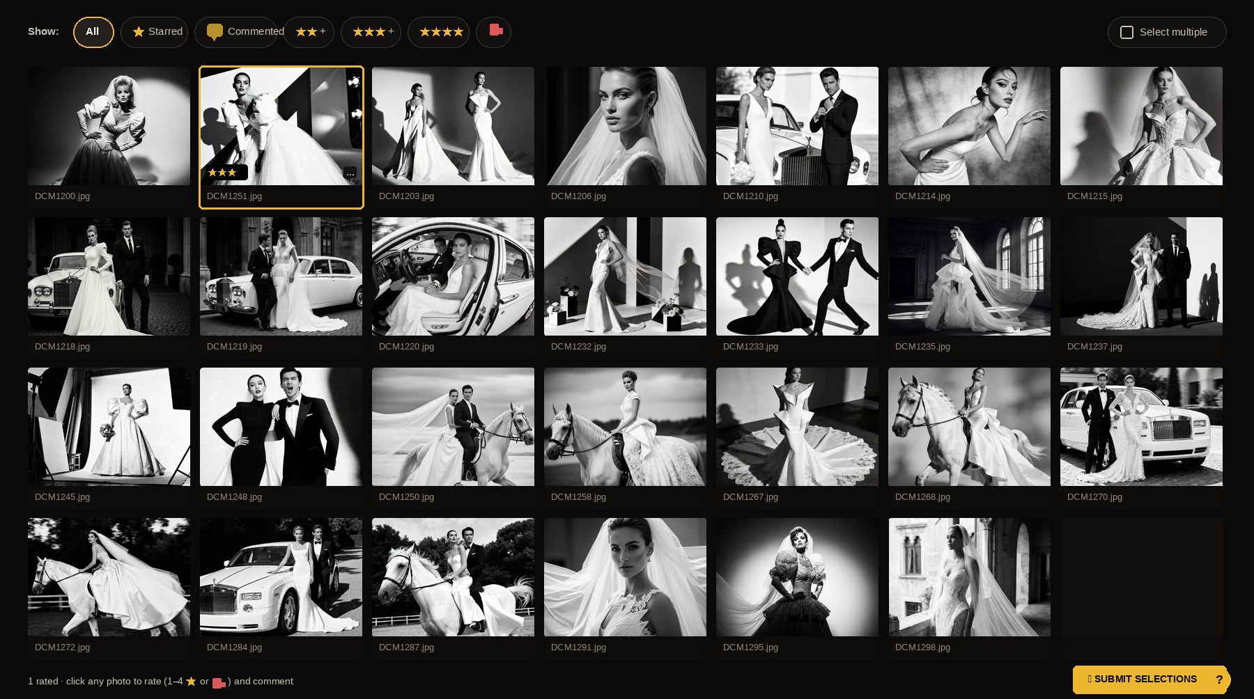 A stack of fine-art black-and-white photographic prints on a warm cream surface, with a vintage brass loupe resting on top, alongside a ruler, pen, espresso cup, and leather portfolio — an editorial photographer's proofing desk.